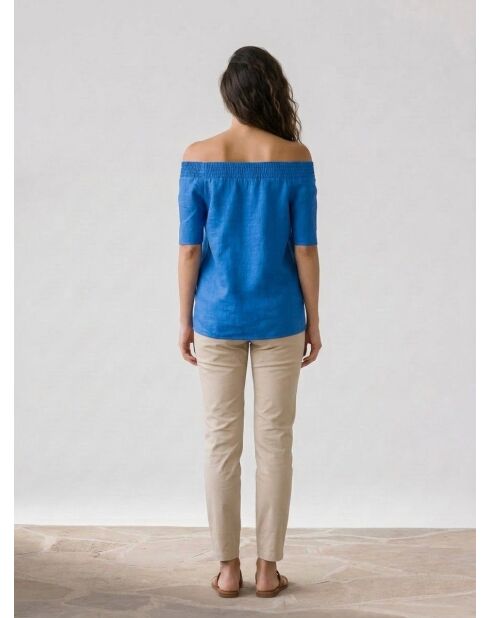 Azurblaue Bluse Malba aus Leinenmischung