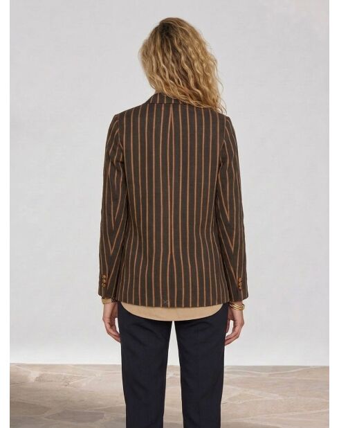 Blazerjacke Valeria aus gestreiftem Leinengemisch in Khaki