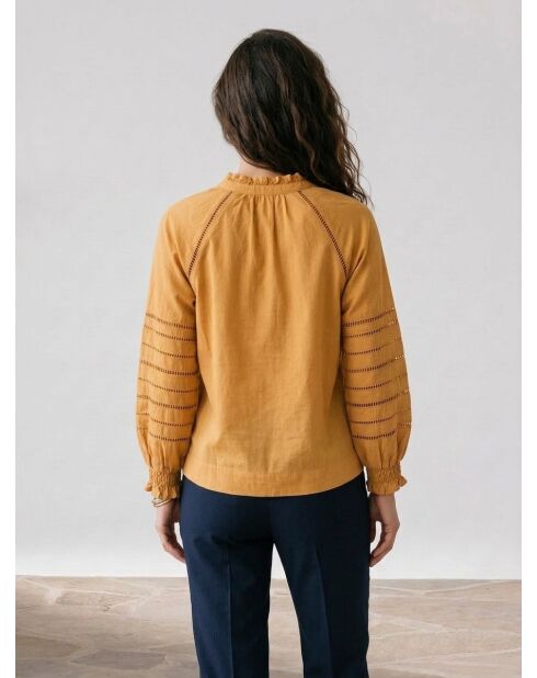Blusa holgada Ramos de algodón con bordado amarillo oscuro