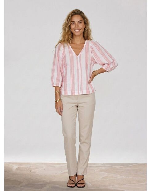 Blusa Iowa a righe bianco/rosa