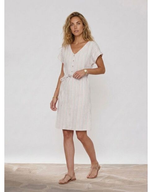 Cianelle ecrufarbenes gestreiftes kurzes Kleid
