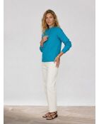 Mittelblaue, gerade Baumwollbluse in Genoise-Optik