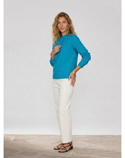 Blouse droite en Coton Genoise bleu moyen