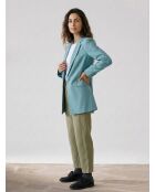Türkisblauer Langer Blazer aus Leinenmischung
