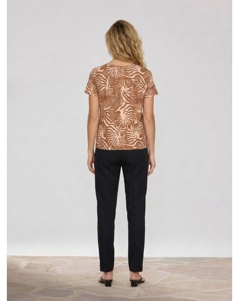 Bruin t-shirt met koraalprint
