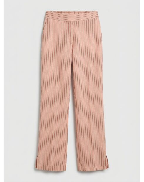 Pantalones en mezcla de lino a rayas color beige pimienta