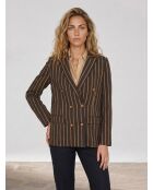 Blazerjacke Valeria aus gestreiftem Leinengemisch in Khaki
