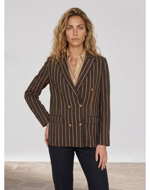Blazerjacke Valeria aus gestreiftem Leinengemisch in Khaki