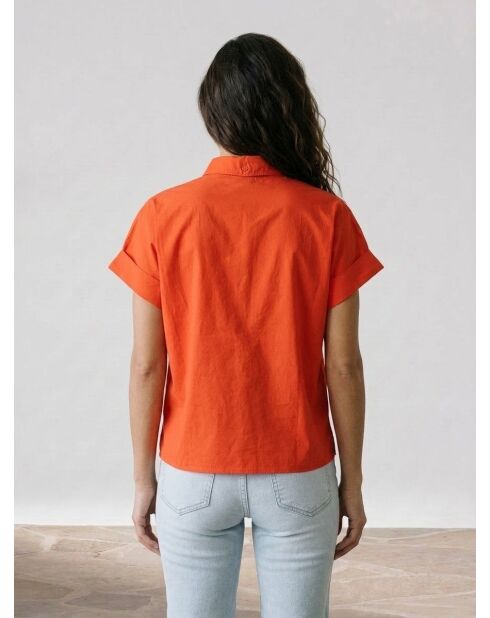 Camisa oversize MC coral de algodón