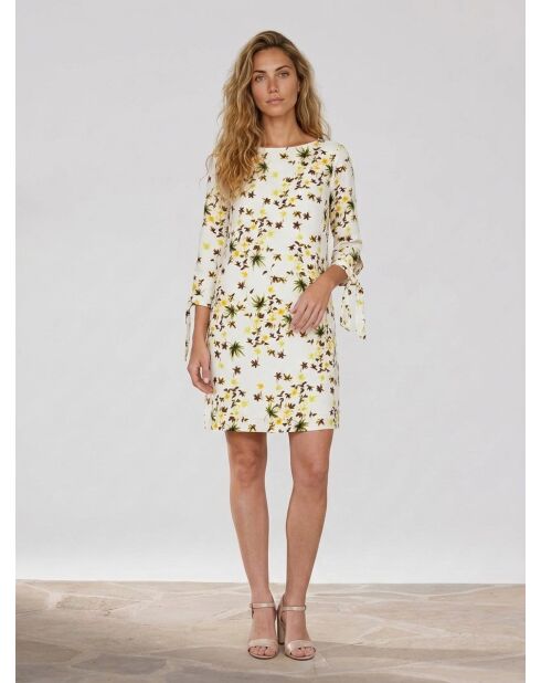 Cherie ecrufarbenes bedrucktes Kleid