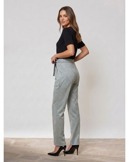 Fluwelen broek met textuur blauw/grijze strikceintuur