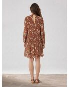 Plisseekleid mit Blumendruck in Braun/Blau