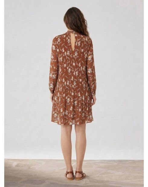 Vestido plisado con estampado floral marrón/azul