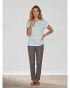 T-shirt in lino a maniche corte a righe lurex azzurre