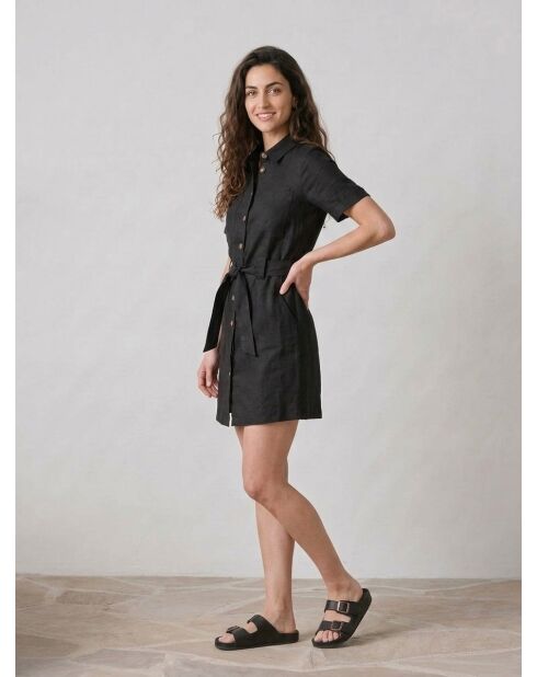 Schwarzes Kleid Rila aus Leinenmischung