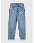 Mittelblaue, gerade geschnittene Jeans aus Baumwollleinen mit hoher Taille