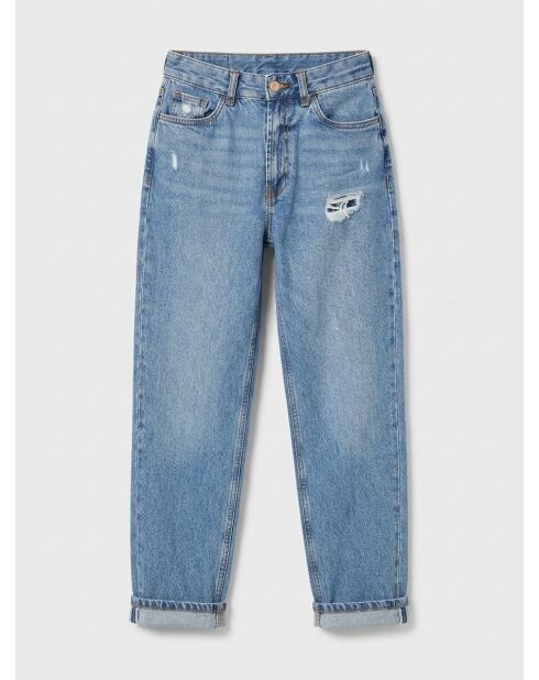 Mittelblaue, gerade geschnittene Jeans aus Baumwollleinen mit hoher Taille