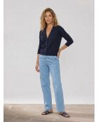 Gilet droit en Lin & Coton Mimosa bleu marine