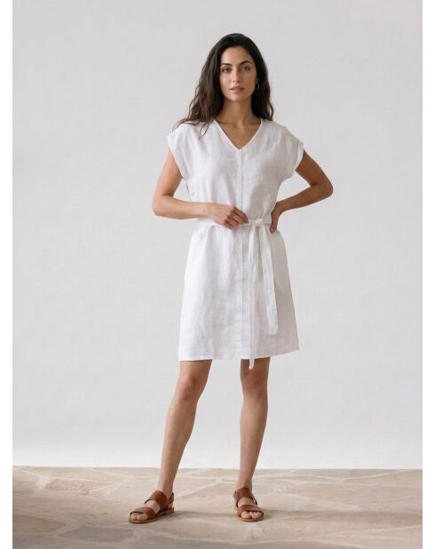 Weißes Kleid Doriana aus 100% Leinen