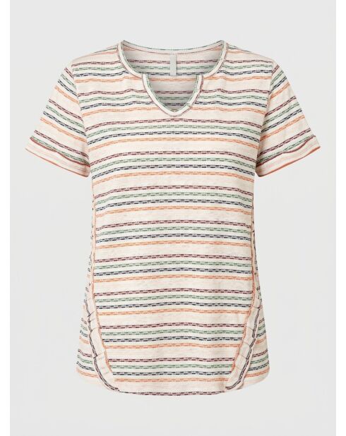 Mehrfarbiges azzurisches T-Shirt aus Leinen und Baumwolle