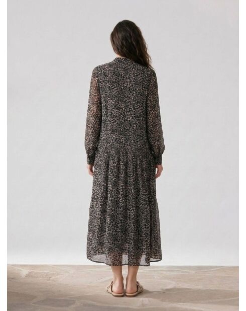 Schwarzes, bedrucktes, fließendes Maxikleid