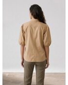 Chemise paperbag pinces manches 3/4 beige
