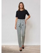 Pantalon texturé en Velours ceinture à nouer bleu/gris