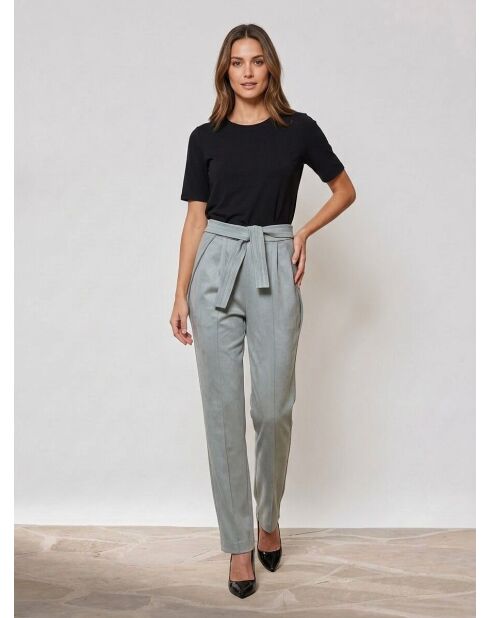 Fluwelen broek met textuur blauw/grijze strikceintuur