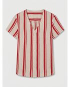 Cairo Bluse aus Leinenmix mit roten Streifen