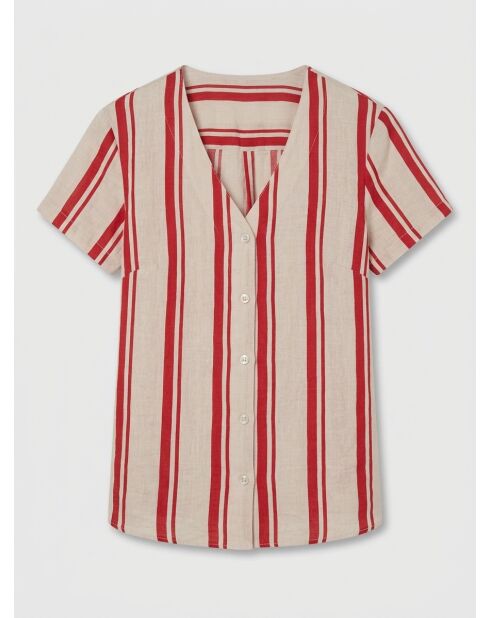 Cairo Bluse aus Leinenmix mit roten Streifen