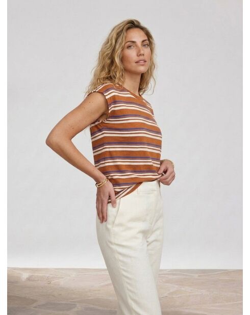 Camiseta Fanny de lino y algodón con rayas color tierra