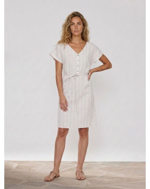 Cianelle ecrufarbenes gestreiftes kurzes Kleid