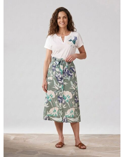 Halflange rok Jamaika kaki/bruin van 100% linnen