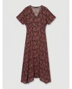 Vestido Soan en mezcla de seda con estampado de estrellas rojas/negras