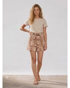 Shorts aus 100% Leinen mit braunem Korallenprint
