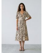 Schwarz/beiges Rafi-Kleid mit Zebra-Print