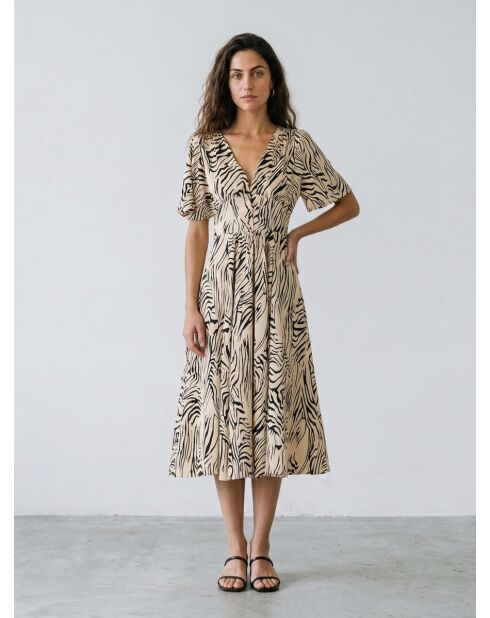 Zwart/beige Rafi-jurk met zebraprint