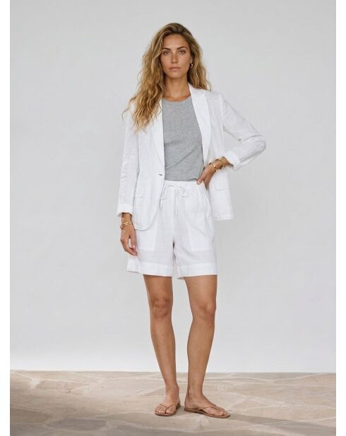 Weißer Blazer aus 100% Leinen mit 1 Knopf