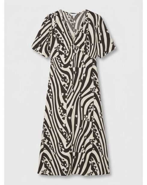 Robe mi-longue Zoé à motifs noir/blanc