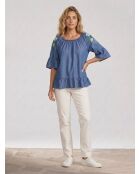 Carolane blaue Jeansbluse mit Rüschen