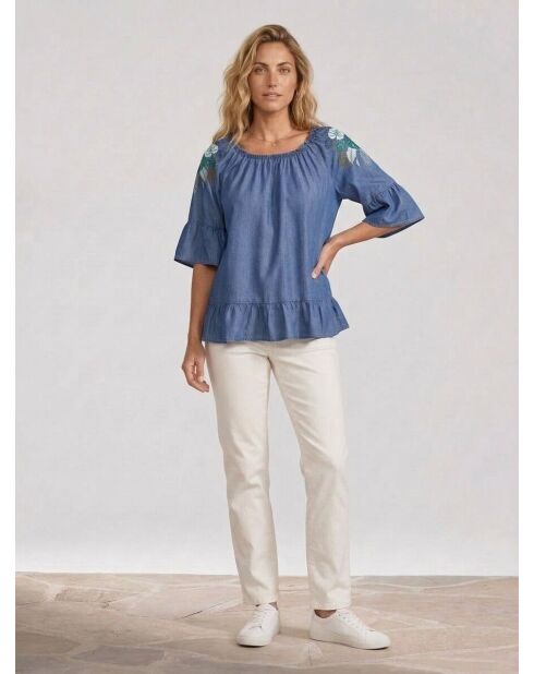 Carolane blaue Jeansbluse mit Rüschen