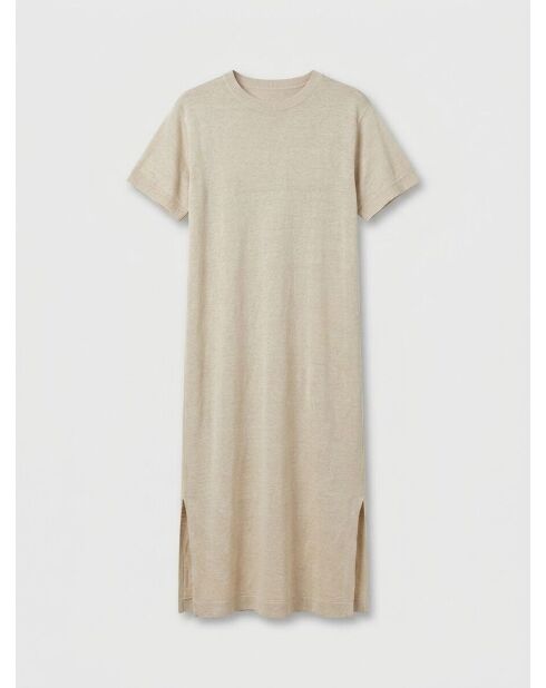 Beiges Kleid Nanou aus Leinen und Baumwolle