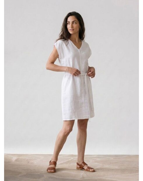 Weißes Kleid Doriana aus 100% Leinen