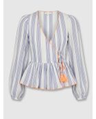 Wickelbluse Ibiza ecru/blau