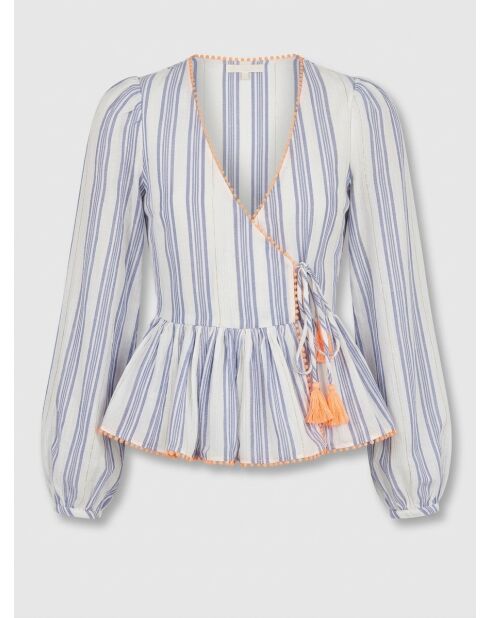 Wickelbluse Ibiza ecru/blau