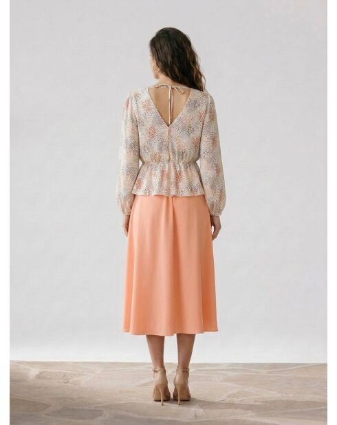 Gala soepelvallende blouse met lichtbeige print