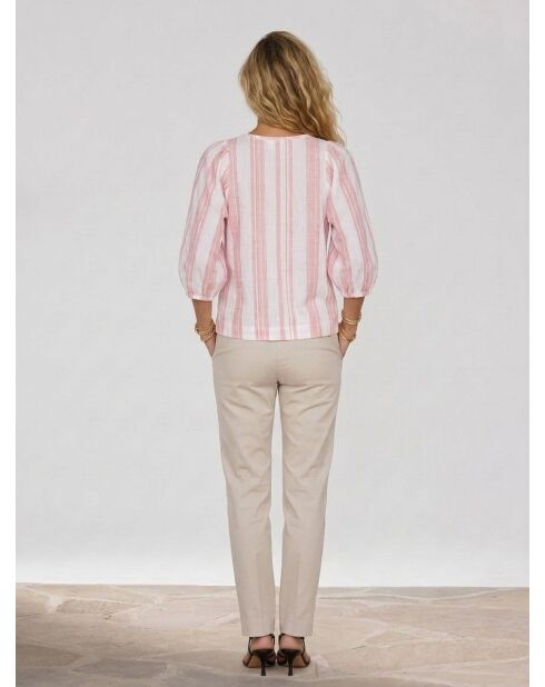 Blusa Iowa a righe bianco/rosa