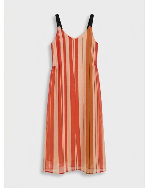 Maelle-Voile-Kleid aus 100% Seide mit rot/rosa Streifen
