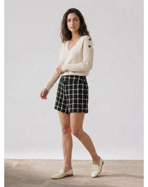 Amy geruite short in zwart/ecru met textuur