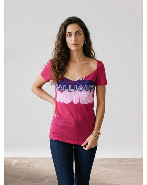 Slank T-shirt met paarse opdruk